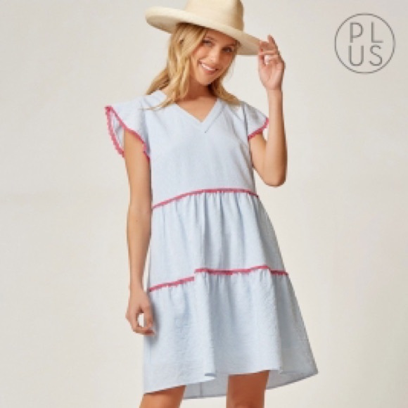 ANDREE BY UNIT Dresses & Skirts - Andree by Unit seersucker dress with hot pink details